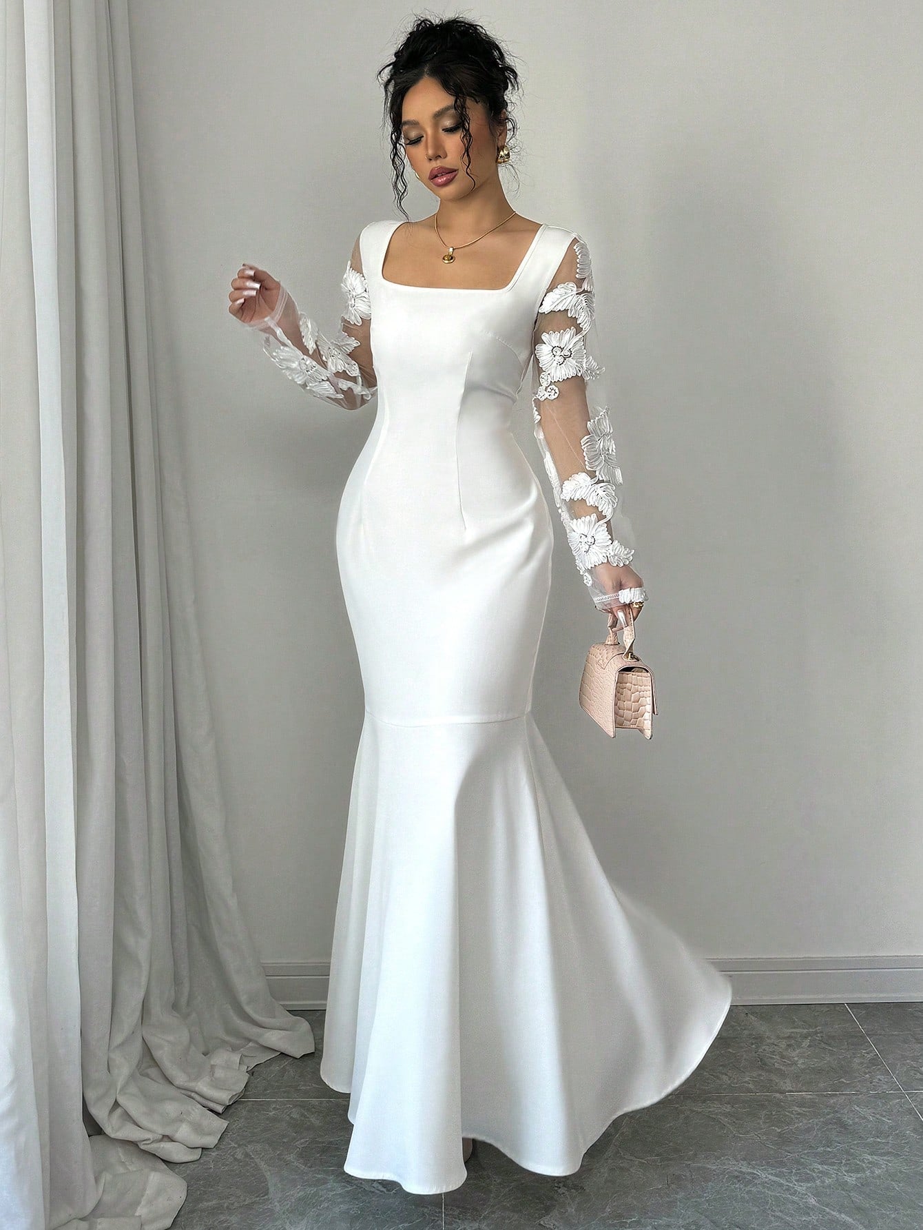 Women's Elegant Square Neckline Bodycon Mermaid Dress Maxi Women Outfit - 4 (S) Women's Elegant Square Neckline Bodycon Mermaid Dress Maxi Women Outfit - 4 (S)
