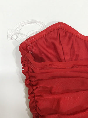 Women's evening dress banquet exclusive tube top pleated slim fishbone waist dress - Negative Apparel