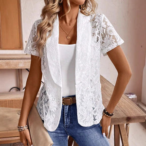 Women's fashion lace elegant short - sleeved suit summer jacket - Negative Apparel