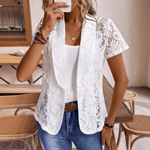 Women's fashion lace elegant short - sleeved suit summer jacket - Negative Apparel