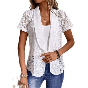 Women's fashion lace elegant short - sleeved suit summer jacket - Negative Apparel