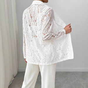 Women's fashion lace embroidery white casual new blazer - Negative Apparel