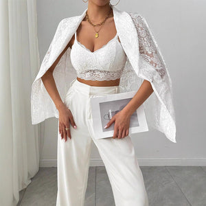 Women's fashion lace embroidery white casual new blazer - Negative Apparel