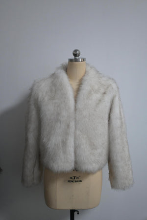 Women’s Faux Fur V - Neck Jacket – Short Fluffy Plush Coat, Fashion Fox Fur Style, Elegant Autumn Winter Outerwear - Negative Apparel