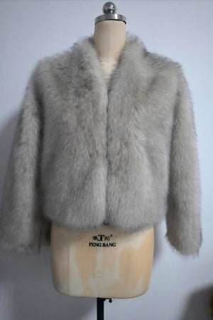 Women’s Faux Fur V - Neck Jacket – Short Fluffy Plush Coat, Fashion Fox Fur Style, Elegant Autumn Winter Outerwear - Negative Apparel