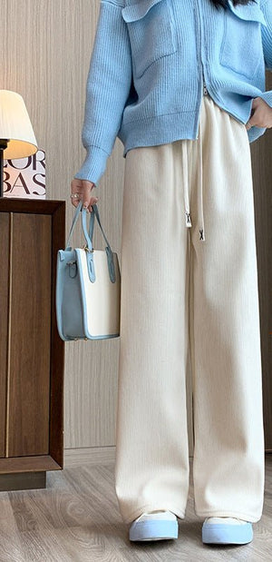 Women’s Fleece Corduroy Wide - Leg Pants – High - Waist Loose Straight Drape Trousers, Warm Winter Casual Floor - Mopping Pants - Negative Apparel