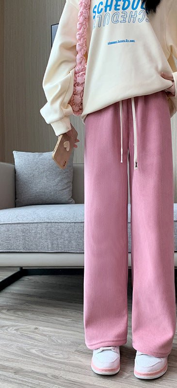 Women’s Fleece Corduroy Wide - Leg Pants – High - Waist Loose Straight Drape Trousers, Warm Winter Casual Floor - Mopping Pants - Negative Apparel