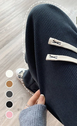 Women’s Fleece Corduroy Wide - Leg Pants – High - Waist Loose Straight Drape Trousers, Warm Winter Casual Floor - Mopping Pants - Negative Apparel