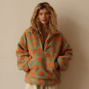 Women’s Floral Fleece Pullover | Trendy Street Style Thick Sweater | Autumn 2025 - Negative Apparel
