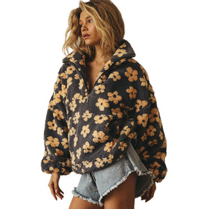 Women’s Floral Fleece Pullover | Trendy Street Style Thick Sweater | Autumn 2025 - Negative Apparel