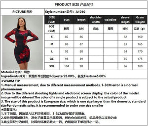 Women's flower printing crew neck mesh slim - fitting long - sleeved dress - Negative Apparel