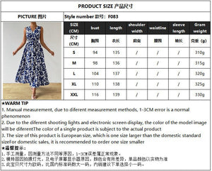 Women's French holiday style printed V - neck lace - up super long dress - Negative Apparel