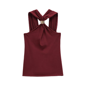Women's Gold Inlay Halter Neck Top - European Style Blouse - Negative Apparel