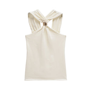 Women's Gold Inlay Halter Neck Top - European Style Blouse - Negative Apparel