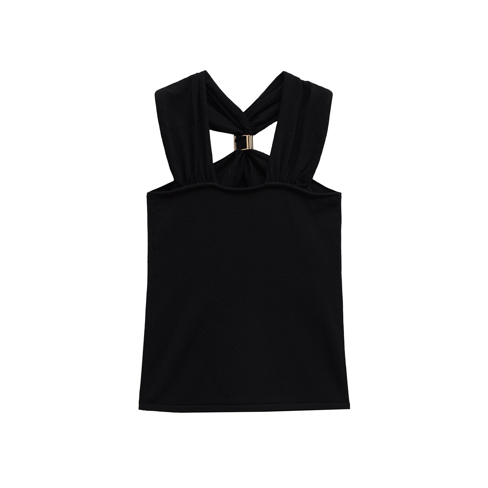 Women's Gold Inlay Halter Neck Top - European Style Blouse - Negative Apparel