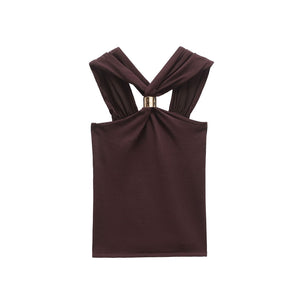 Women's Gold Inlay Halter Neck Top - European Style Blouse - Negative Apparel