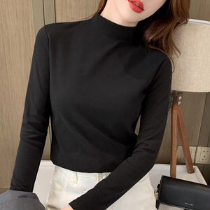 Women’s Half - Turtleneck Long Sleeve Base Shirt | Soft Stretch Pullover Top | Korean Casual Style - Negative Apparel