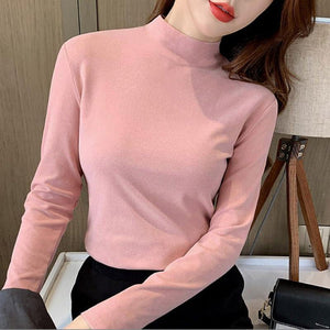Women’s Half - Turtleneck Long Sleeve Base Shirt | Soft Stretch Pullover Top | Korean Casual Style - Negative Apparel