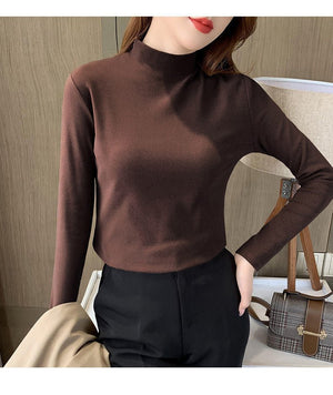 Women’s Half - Turtleneck Long Sleeve Base Shirt | Soft Stretch Pullover Top | Korean Casual Style - Negative Apparel