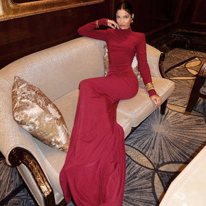 Women's high collar long sleeve with shoulder pads gathered hip mopping fishtail - Negative Apparel