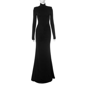 Women's high collar long sleeve with shoulder pads gathered hip mopping fishtail - Negative Apparel