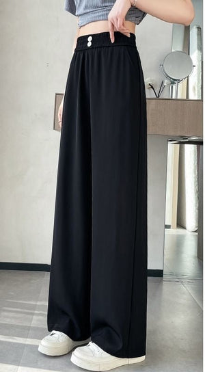 Women’s High - Waist Ice Silk Wide - Leg Pants | Pleated Urban Style Commuter Trousers - Negative Apparel