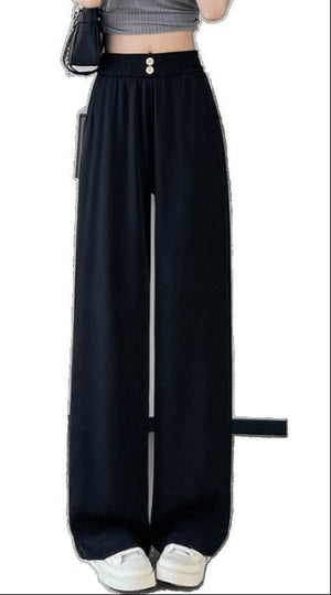 Women’s High - Waist Ice Silk Wide - Leg Pants | Pleated Urban Style Commuter Trousers - Negative Apparel
