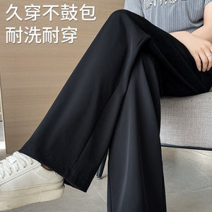 Women’s High - Waist Ice Silk Wide - Leg Pants | Pleated Urban Style Commuter Trousers - Negative Apparel