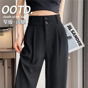 Women’s High - Waist Nine - Point Straight Pants – Sweet & Fresh Street Hipster Style | Summer 2025 Button Accent - Negative Apparel
