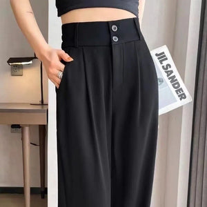 Women’s High - Waist Nine - Point Straight Pants – Sweet & Fresh Street Hipster Style | Summer 2025 Button Accent - Negative Apparel