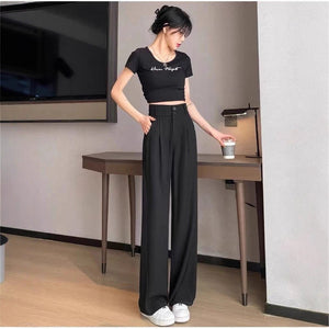 Women’s High - Waist Nine - Point Straight Pants – Sweet & Fresh Street Hipster Style | Summer 2025 Button Accent - Negative Apparel