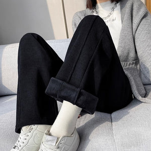 Women’s High - Waist Thick Casual Pants – Straight Korean Style, Autumn 2025 - Negative Apparel