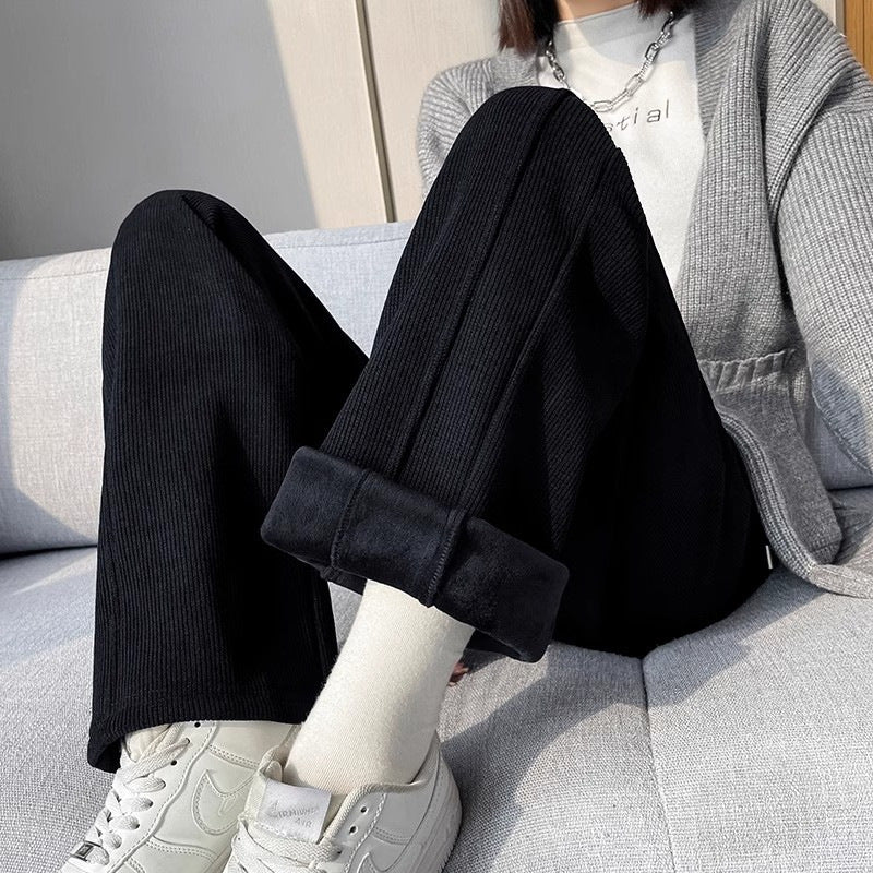 Women’s High - Waist Thick Casual Pants – Straight Korean Style, Autumn 2025 - Negative Apparel