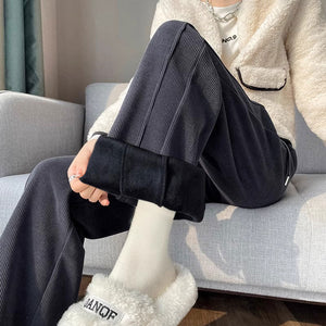 Women’s High - Waist Thick Casual Pants – Straight Korean Style, Autumn 2025 - Negative Apparel