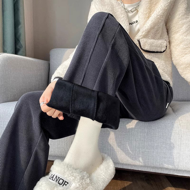 Women’s High - Waist Thick Casual Pants – Straight Korean Style, Autumn 2025 - Negative Apparel