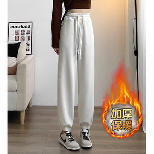 Women’s High - Waist Thick Casual Pants – Tapered Korean Style, Winter 2025 - Negative Apparel