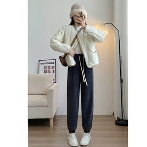 Women’s High - Waist Thick Casual Pants – Tapered Korean Style, Winter 2025 - Negative Apparel