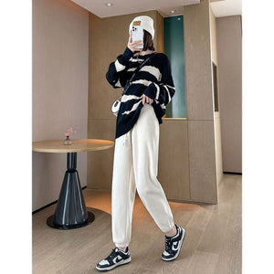 Women’s High - Waist Thick Casual Pants – Tapered Korean Style, Winter 2025 - Negative Apparel