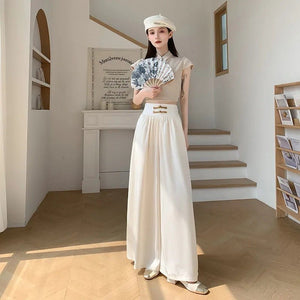 Women’s High - Waist Wide Leg Suit Pants – Sweet & Fresh Street Hipster Style | Summer 2025 Bow Accent - Negative Apparel
