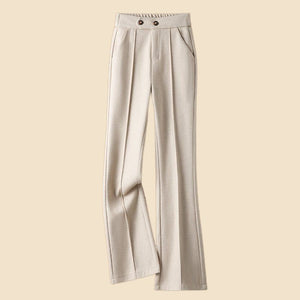 Women’s High - Waist Woolen Casual Pants – Thick Winter Micro - Pull Pants, Temperament Commuter Style - Negative Apparel