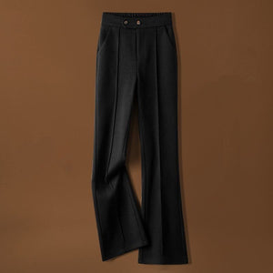 Women’s High - Waist Woolen Casual Pants – Thick Winter Micro - Pull Pants, Temperament Commuter Style - Negative Apparel