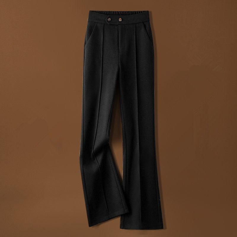 Women’s High - Waist Woolen Casual Pants – Thick Winter Micro - Pull Pants, Temperament Commuter Style - Negative Apparel