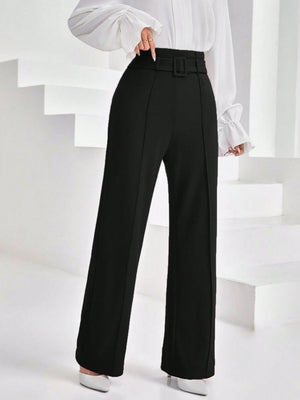 Women's High Waisted Belted Loose Pants - Negative Apparel