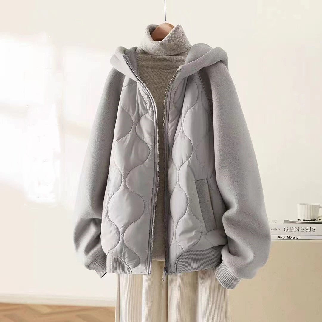 Women’s Hooded Cotton Jacket – Loose Fit Zipper Coat with Polyester Filling | Elegant Urban Commuter Style - Negative Apparel