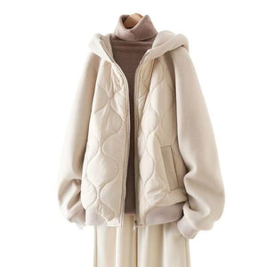Women’s Hooded Cotton Jacket – Loose Fit Zipper Coat with Polyester Filling | Elegant Urban Commuter Style - Negative Apparel