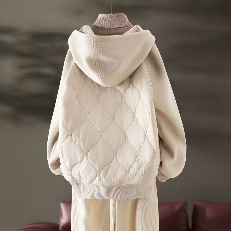 Women’s Hooded Cotton Jacket – Loose Fit Zipper Coat with Polyester Filling | Elegant Urban Commuter Style - Negative Apparel