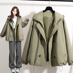 Women’s Hooded Zipper Light Weight Jacket – Slim Fit Polyester Outerwear | Elegant Commuter Style - Negative Apparel