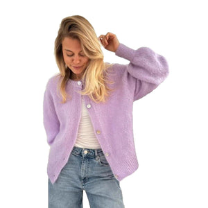 Women’s Ice Cream Color Mohair Cardigan | Soft Pastel Knit Sweater | Korean Style Thick Button - Up Autumn 2025 - Negative Apparel