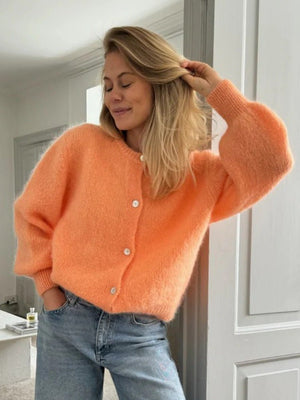 Women’s Ice Cream Color Mohair Cardigan | Soft Pastel Knit Sweater | Korean Style Thick Button - Up Autumn 2025 - Negative Apparel