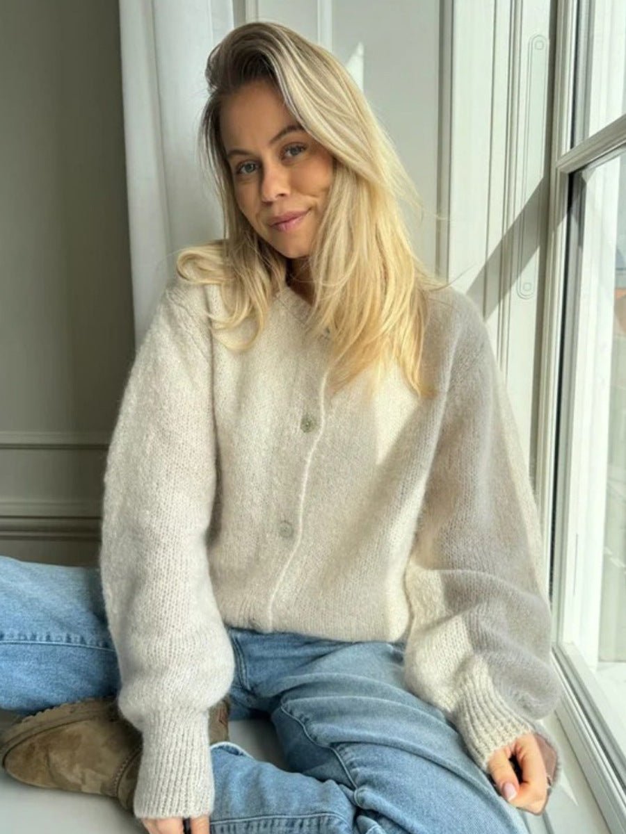 Women’s Ice Cream Color Mohair Cardigan | Soft Pastel Knit Sweater | Korean Style Thick Button - Up Autumn 2025 - Negative Apparel